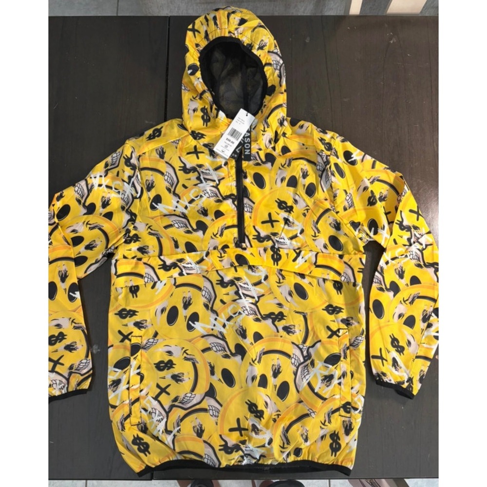 Reason Clothing Mens Yellow Smiley Face Windbreaker Jacket TSB-54 Size M NEW